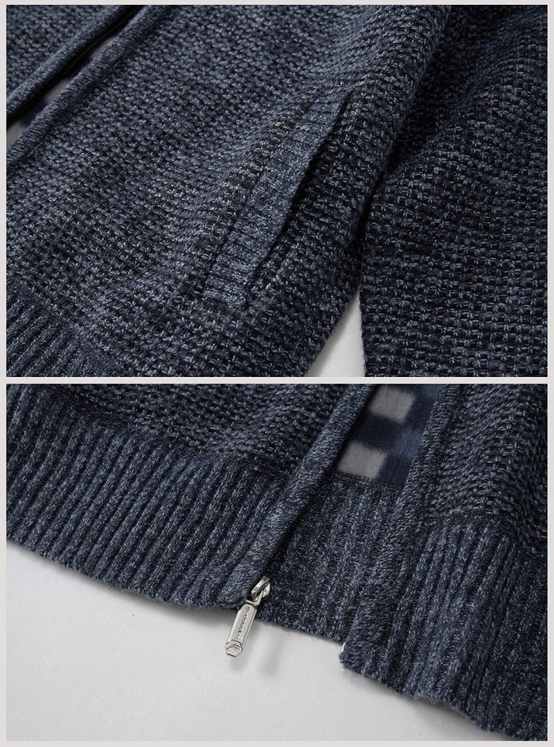 Gioberti Boy's Knitted Full Zip Cardigan Sweater with Soft Brushed Flannel Lining, Melange Blue, Size 6 - Image 3